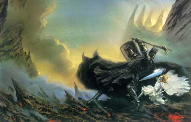 Fingolfin luchando solo contra Melkor-Morgoth